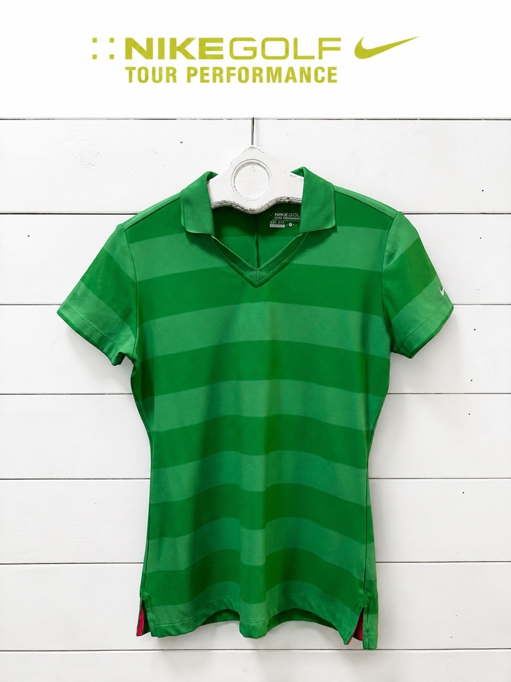 NIKE GOLF Green Striped Dri-FIT Polo Shirt Size M